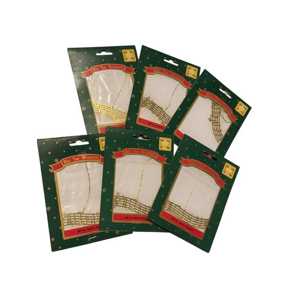 Lot of 6 Vintage Mini Tree Ornaments Metal Music Banner Gold Musical Staff New - Picture 1 of 5